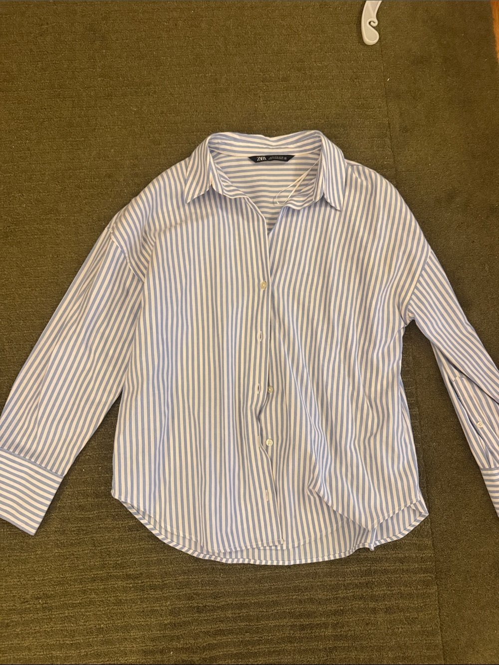 Zara Men Light Blue and White Vertical Stripe Dress Shirt